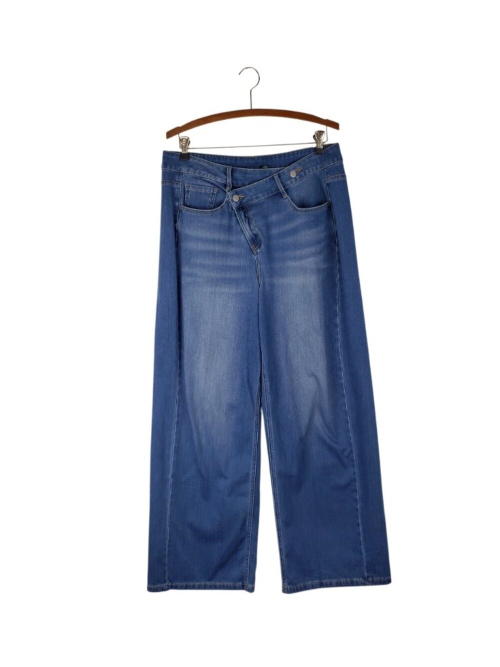 Halara Flex Asymmetric High Waisted Washed Casual Baggy Jeans Pockets Womens L